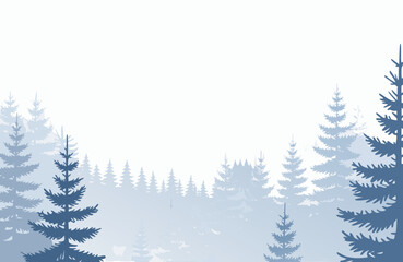 Obraz premium Evergreen forest silhouette in cool blue and black tones during winter season