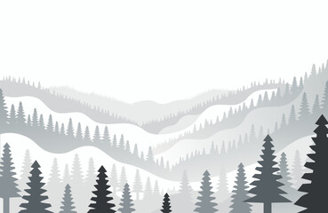 Fototapeta premium Monochromatic mountain range with pine trees during daytime with subtle gradient layers