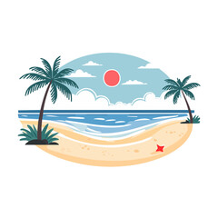 Obraz premium Tropical beach illustration with palm trees and ocean