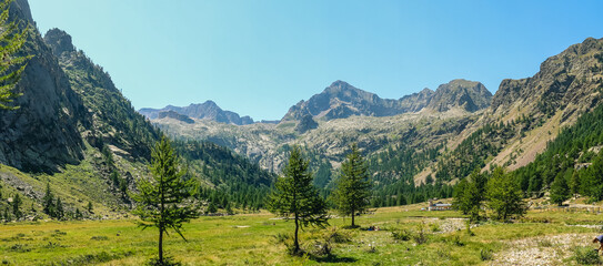 Piedmontese mountain landscapes in Italy during hikes and trekking in the summer holiday period of August