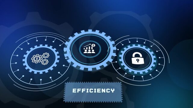 Optimization of workflow and operational efficiency showing automated gearwheels and secure data synchronization display.