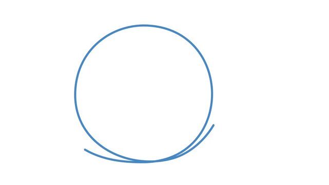 Set of circle, round, frame, bubble, outline self drawing animation. Blue line animated on white background. Copy space. Different lines, thickness, dash.