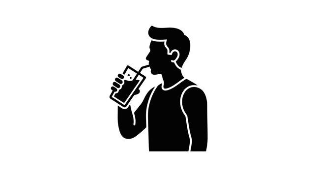Man drinking from a glass bottle.