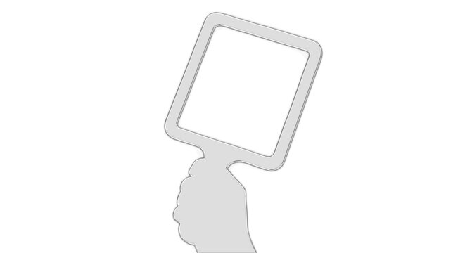 A simple illustration of a human head holding a blank screen on a transparent background