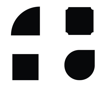 Abstract black geometric shapes set isolated on white background. Minimalist basic circle square rounded emblem collection vector icon.
