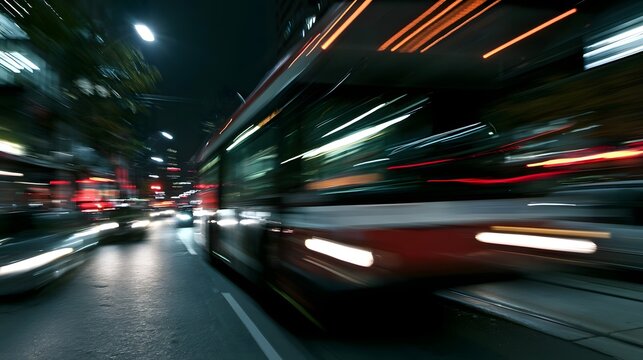 A dynamic transportation scene features dramatic motion blur over an urban cityscape creating a vibrant and energetic atmosphere