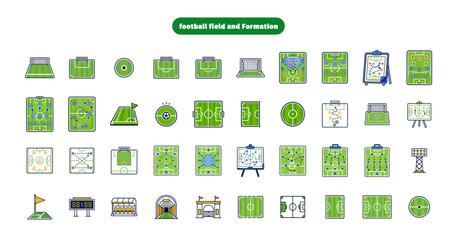 Soccer Football Field Tactics and Formation Strategy Icon Set © Linda