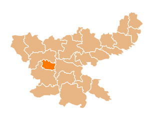 Obraz premium Lohardaga district highlighted in orange on Jharkhand map