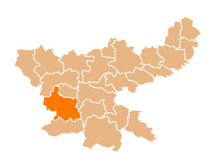 Fototapeta premium Gumla district highlighted in orange on Jharkhand map