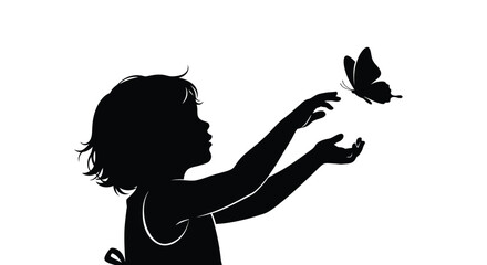 Child reaching for butterfly black silhouette butterfly © Rita