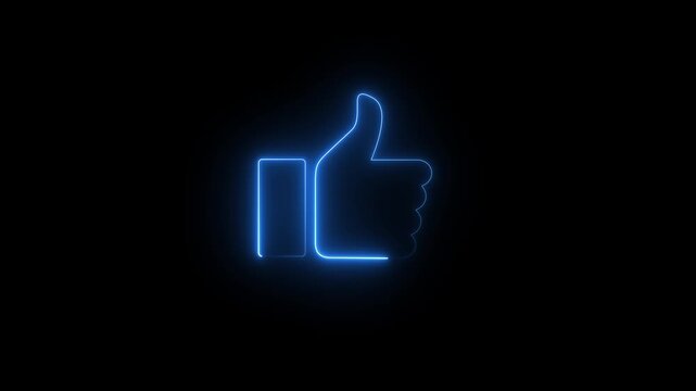 Glowing neon line Hand thumb up icon isolated Neon Outline Like Icon . Social media like increasing animated like button. very positive internet icon. 4k video motion graphics