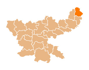 Obraz premium Sahebganj district highlighted in orange on Jharkhand map