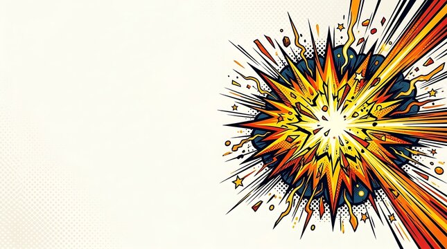 Dynamic comic book burst with explosion and white copy space