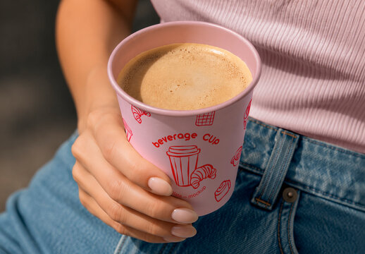 Woman Holding Takeaway Paper Coffee Cup Mockup