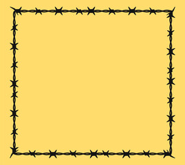 Plakat Square frame made of black barbed wire line art against a yellow background.