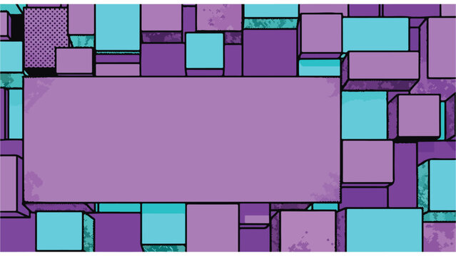 Abstract geometric background with purple and teal blocks, comic book style, with copy space for text