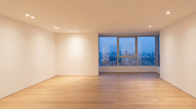 Empty Renovated Apartment Room Window Night View Modern