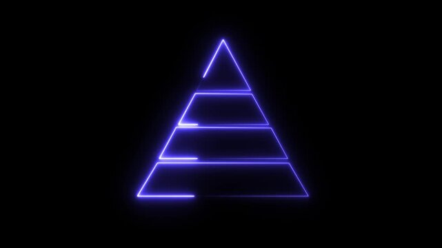 Glowing Neon Pyramid Icon, Symbol of Hierarchy and Structured Data, HD Video Motion Graphic Animation on Black Background