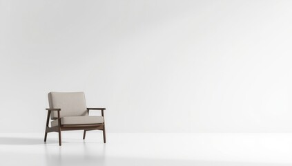 Obraz premium Modern armchair with wooden frame and neutral upholstery