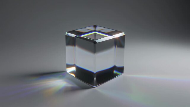 3D animated cube rotating in dark space with neon highlights