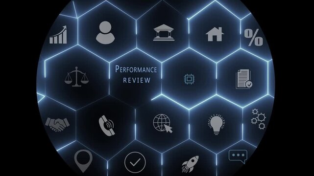 Performance review concept for work evaluation with icon of performance, rating, evaluation, feedback, achievement, optical lager light background