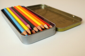 Fototapeta premium Art supplies, art supplies for school, colored pencils
