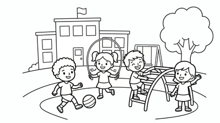 Children playing in school playground coloring page with children playground climbing activity © Edwart_1980