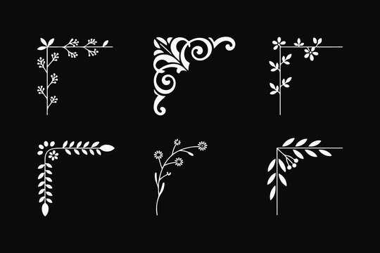 Beautiful set of white foliage corner elements for stylish graphic design and decorative borders