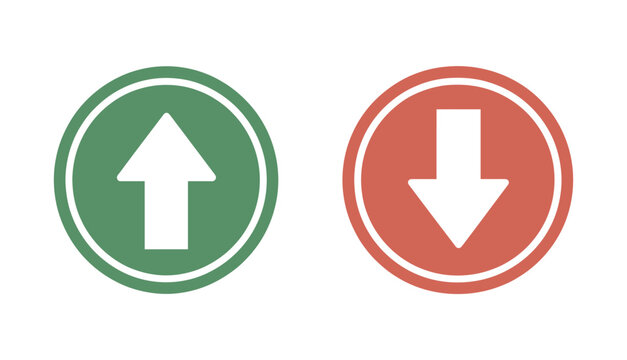 Up and Down Arrow Icons Featuring Green Growth and Red Decline Symbols in Circular Design