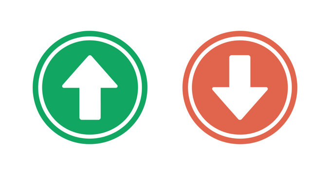 Green Up Arrow and Red Down Arrow Icons Representing Increase Decrease Progress and Status Indicators