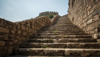 Fototapeta premium Stone staircase leading to ancient fort at midday