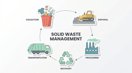 Fototapeta premium Solid waste management process diagram illustrating collection disposal and recycling steps with management recycling disposal environment sustainability collection strategy