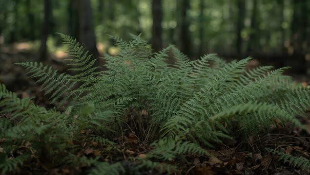Untouched forest scene focusing on the growth of Asplenium scolopendrium ferns