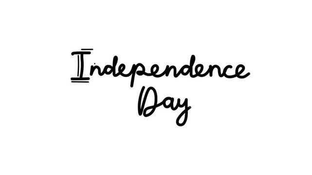 Independence Day One line continuous animated typography intro outro animation video, hand drawn calligraphy lettering monoline vintage text  hand drawing outline black type on white background bg bac