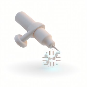 Minimalist design of a syringe releasing molecules with a soft glow, perfect for medical, science, and health-related stock image collections