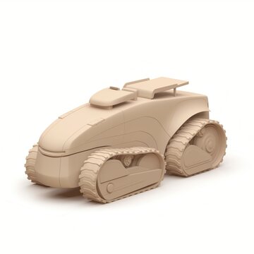 Futuristic Robotic Vehicle with Smooth Lines and Track Wheels for Advanced Terrain Navigation in a Minimalist Rendered Style