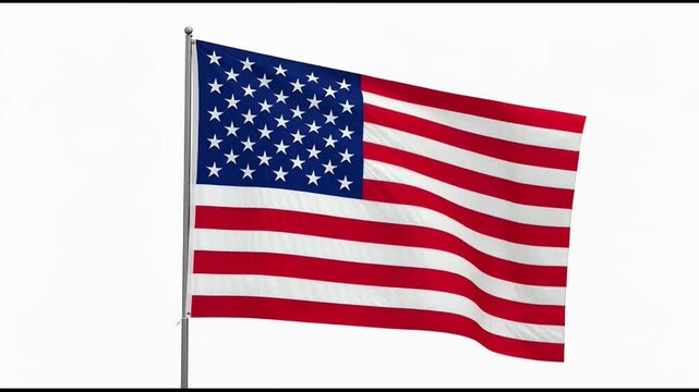 Waving American Flag with Stars and Stripes Fluttering in the Wind Against a Clean White Background
