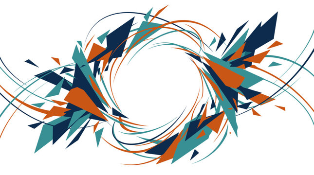 Modern Abstract Design with Geometric Poly Shapes and Dynamic Fluid Lines