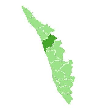 Malappuram district highlighted in green on Kerala map