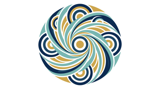 Decorative circular wave pattern with concentric circles and swirl motifs