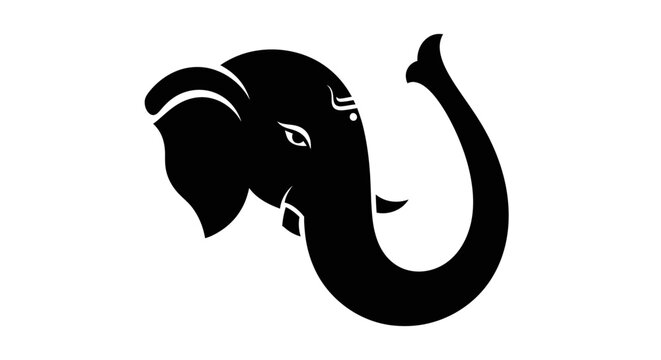 Minimalist Black Silhouette of Lord Ganesha Head Illustration.