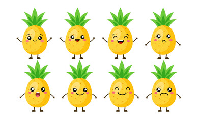 Fototapeta premium Minimal pinaple fruit illustration with cheerful yellow cartoon