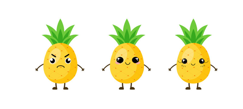 Minimal pinaple fruit illustration with cheerful yellow cartoon
