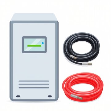 Modern Electrical Power Supply Unit with Black and Red Cables for Energy Transfer and Connection in Technology and Scientific Applications