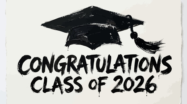 Graduation celebration illustration featuring a class year 2026 congratulatory message with artistic black ink style
