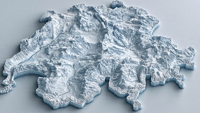 3D topographic map of Switzerland with detailed mountain ranges