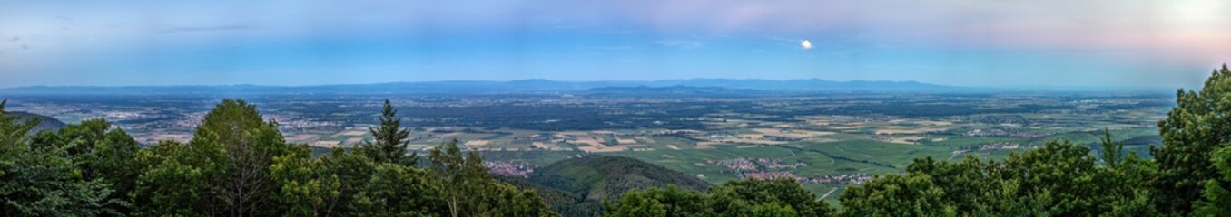Fototapeta premium Panoramic view over Rhine plain near Strasbourg from Vosges Mountains