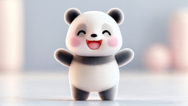 Cute smiling panda figurine on a soft blurred background