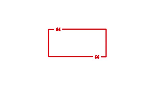 Text quote sign. red Icon with long shadow at white background. rectangle box with quotation marks animation. Rectangle doodle frames with quote.