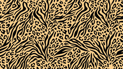 Animal print pattern with tiger and leopard spots, beige background © MdDulal